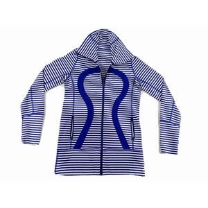 Lululemon In Stride Jacket Women's 4 Blue White Narrow Stripe Zip Up Athleisure
